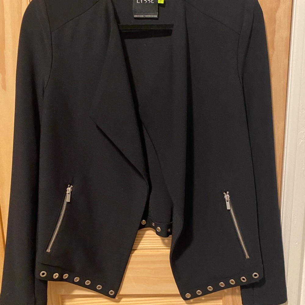 Lysse Size Small Black Blazer Grommet Stretch Jacket Pockets